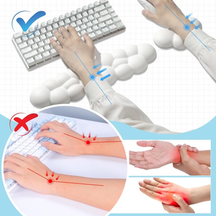 Leolee Keyboard Cloud Wrist Rest & Mouse Wrist Rest Set, White Cloud Wrist Rest w/ Leather Surface Non-Slip Base Cloud Palm Rest Relieve Wrist & Arm Pain PC Gaming/Office/Computer/Laptop(CD001) - Image 6