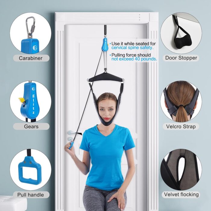 glitz Cervical Neck Traction Device for Home Use, Portable Neck Stretcher Hammock Over Door for Neck Pain Relief, Neck Sling for Spine Decompression - Image 3