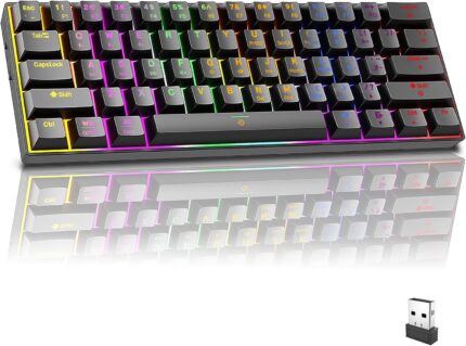 infino Wireless Bluetooth Tri-Mode (2.4G/Bluetooth/USB-C) Mechanical Keyboard, Multi-Platform Support (Windows/Mac/Linux/Tablet), Rechargeable 61-Key RGB Backlit Brown Switch Gaming Keyboard