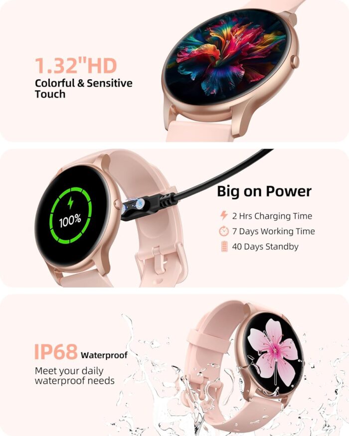 Parsonver Smart Watch for Women(Answer/Make Calls), HD Screen Fitness Tracker IP68 Waterproof, 100+ Sport Modes, Heart Rate/Sleep/SpO2/Steps Monitor, Round Smartwatch for Android & iPhone, Rose Gold - Image 5