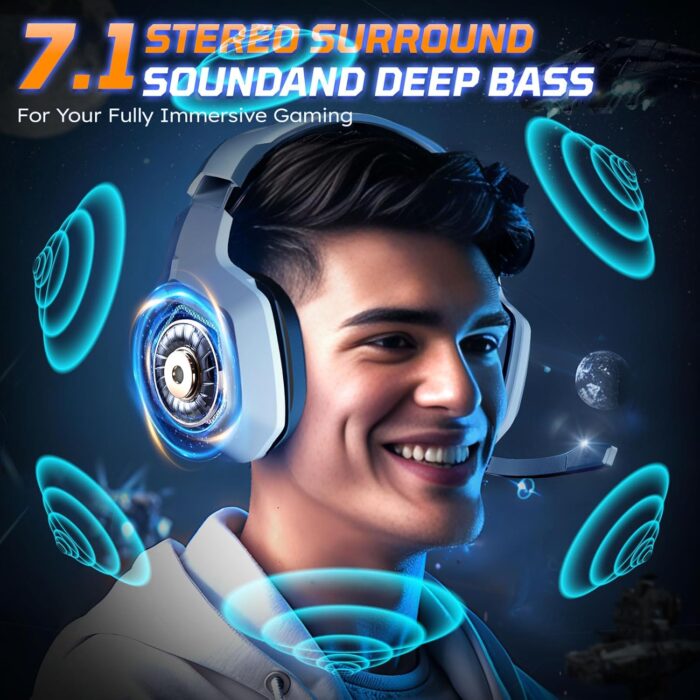Garlo Wireless Gaming Headset with 7.1 Surround Sound & 60H+ Hrs, 2.4GHz/Wired/Bluetooth Gaming Headphones with USB and Type-c, RGB Over Ear Headphones for Pc, Ps4, Ps5, Switch, Laptop, Mobile, Mac - Image 2