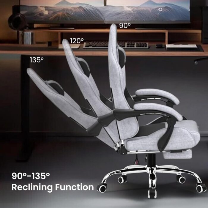 Dowinx Gaming Chair – Massage Cushion, Breathable Fabric, Ergonomic Design with Footrest, 360° Swivel, Adjustable Neck & Lumbar Pillow for Back Support, Home & Office Chair - Image 4