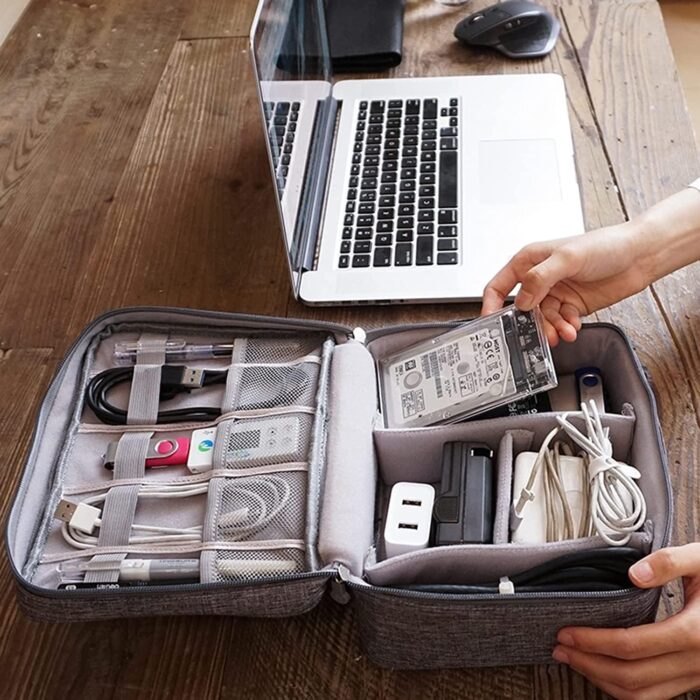 Cable Organizer Bag,Waterproof Travel Electronic Storage with Adjustable Divider Shockproof Portable,for SD Card Case,USB Flash Drive,Charging Cords,USB Charger,Mini Tablet - Image 2