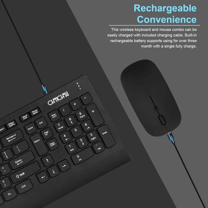 CHONCHOW Wireless Keyboard and Mouse Combo, 2.4GHz Portable Rechargeable Keyboard and Mouse,Ultra-Thin 3 Levels Mice for for Computer PC Laptop Desktop Windows Mac Notebook (Black,local) - Image 6