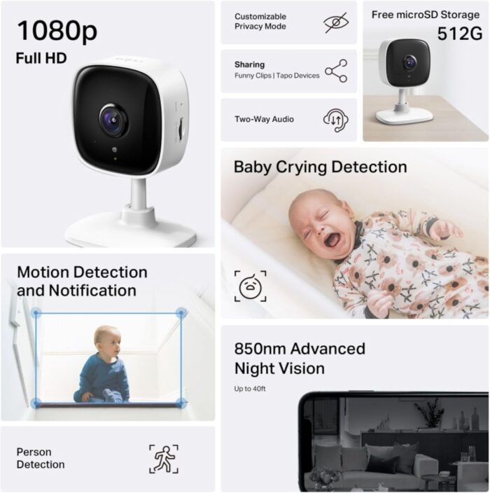 Tapo Mini Smart Security Camera, Indoor CCTV, Works with Alexa&Google Home, No Hub Required, 1080p, 2-Way Audio, Night Vision,Device Sharing (TC60) [Amazon Exclusive] No Monthly Fee - Image 2