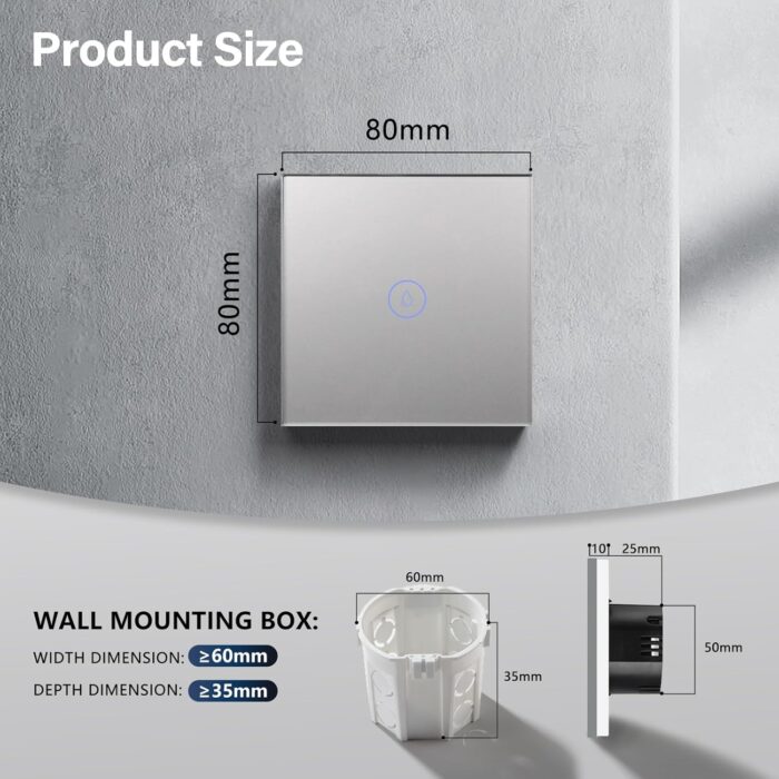 BSEED Smart WIFI Water Heater Switch, Neutral Wire Required, 1 Gang 1 Way, Compatible with Alexa & Google Home, APP Remote Control, Voice Control and Timing, No Hub Required (Grey, 40A) - Image 2