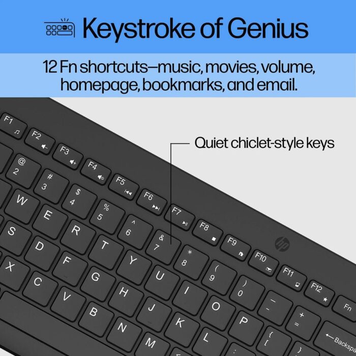 HP 330 Wireless Keyboard and Mouse Combo - 2.4 Ghz Wireless USB Receiver - Chiclet Keys, 12 Keyboard Shortcuts - 1600 DPI Multi-Surface Mouse - LED Num Lock, Caps Lock, Scroll Lock (2V9E6AA) - Image 7