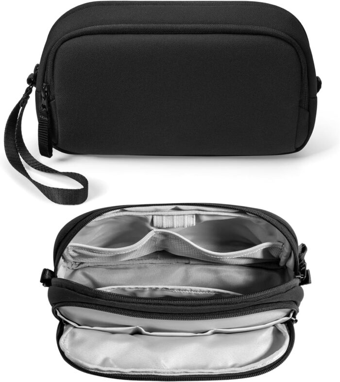 Electronic Organizer Travel Case | Water-Resistant Dual Compartment Cable Storage Bag for Charger, Cord, Phone, Hard Drive, Power Bank & Accessories | Travel Essentials (Black)