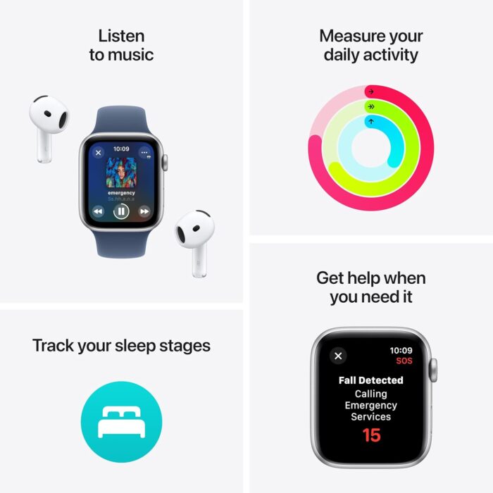 Apple Watch SE (2nd Gen) GPS 44mm Smartwatch with Midnight Aluminium Case with Midnight Sport Band - M/L. Fitness and Sleep Trackers, Crash Detection, Heart Rate Monitor, Retina Display - Image 3