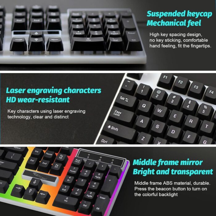 SKY-TOUCH G21 Computer Gaming Keyboard and Mouse Combo :Keyboard with Flexible Polychromatic LED Lights Mechanical Feel Wired USB Working Keyboard Mouse Set for Windows Computer(Black) - Image 4