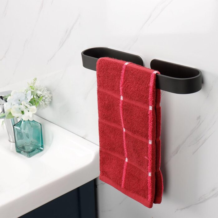TocTen Hand Towel Bar/Towel Ring, No Drilling Stick on Wall Holder, SUS 304 Stainless Steel Rod, Strong Self Adhesive Hanger/Rack for Bathroom Kitchen, Matte Black - Image 2