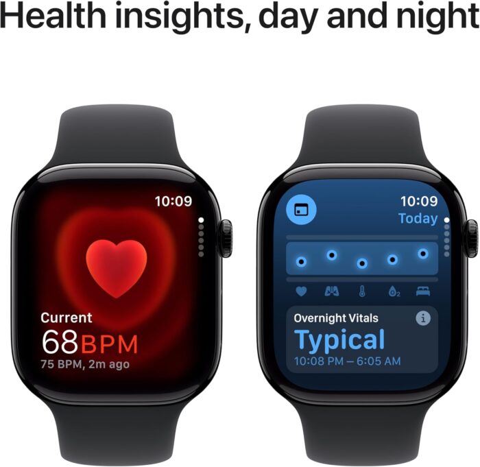 Apple Watch Series 10 GPS 42 mm Smartwatch with Jet Black Aluminium Case with Black Sport Band - M/L. Fitness Tracker, ECG App, Always-On Retina Display, Water Resistant - Image 5