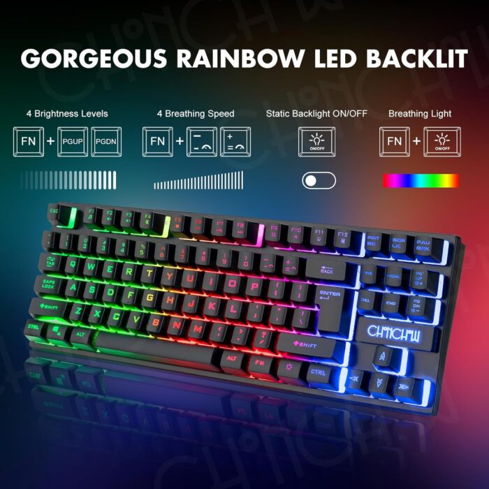 CHONCHOW Wireless Gaming Keyboard and Mouse Combo, Rechargeable 87 Key LED Light Up Keyboard Ergonomic Cordless Gaming Mouse combo Backlit Wireless set for Xbox PS4 PS4 PC Laptop (local, black set) - Image 4