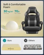 SONGMICS OBG073B03 Gaming Chair, Desk Chair with Footrest, Office Chair with Headrest and Lumbar Cushion, Height-Adjustable, Ergonomic, 90-135° Tilt Angle, Maximum Load 150 kg, Black/Grey - Image 7