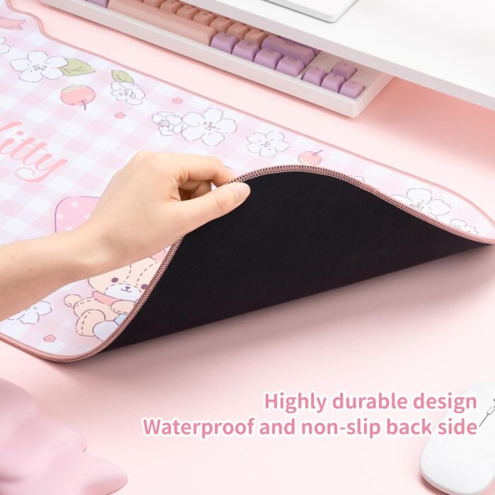 Kuitmor Kawaii Anime Mouse Pad Wrist Rest Support Set - Non-Slip Desk Mat and Memory Foam Bowknot Wrist Rest for Keyboard and Mouse,Perfect for Gaming or Home Office Work - Flower Dream (Pink) - Image 3