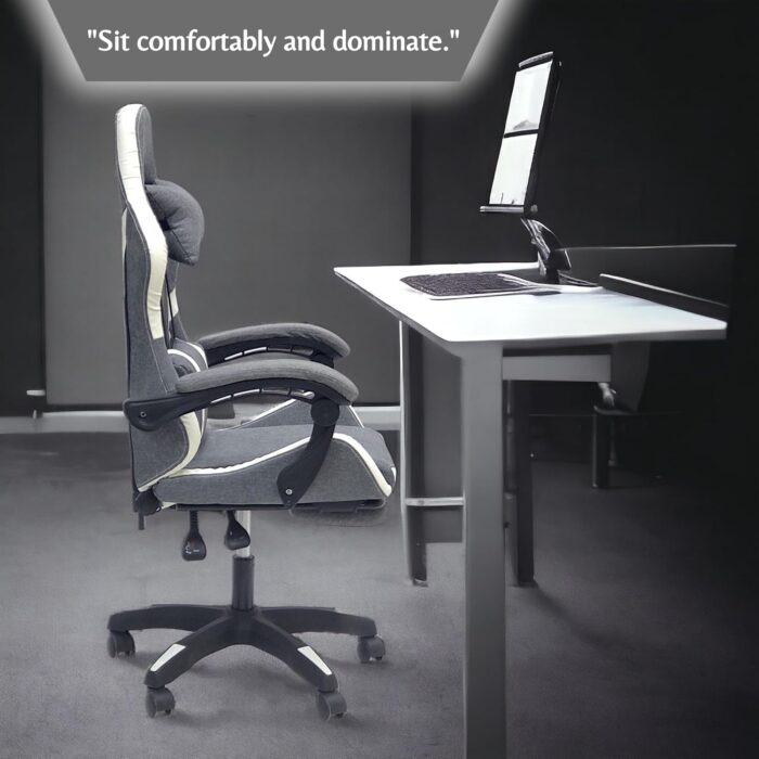 SBF Fabric Gaming Chair - Reclining High Back Office Chair - Adjustable Height, Headrest, Footrest and Lumbar Support - Swivel Video Game Chair - Ergonomic Computer Gaming Chair (Grey White) - Image 4
