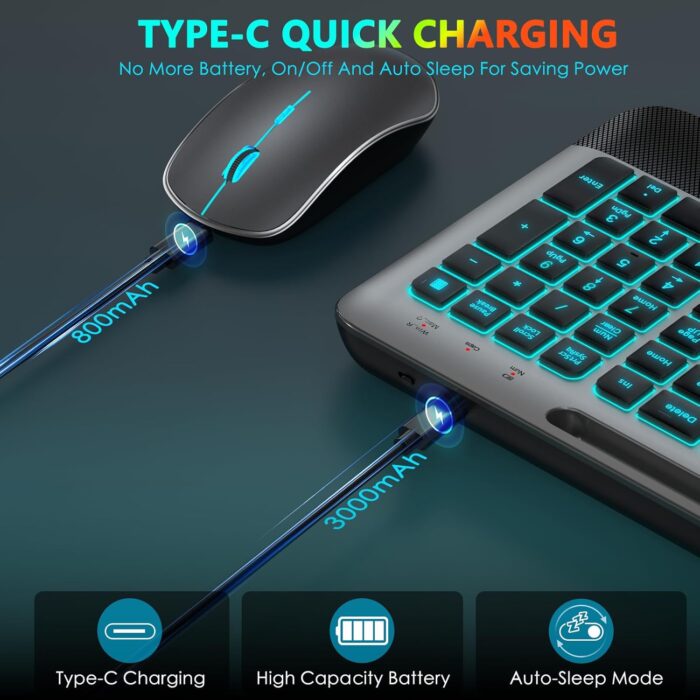 JOYACCESS Wireless Keyboard and Mouse Combo Backlit - Compact Quiet Keyboard with RGB Mouse, Rechargeable, Portable Cordless Keyboard Mouse Set for Mac, Windows, Laptop (Space Gray) - Image 5