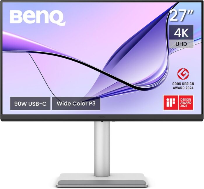 BenQ MA270U 27” 4K 3840×2160 Monitor for MacBook® Pro/Air, Dual USB-C, 90W Power Delivery, Mac Color Match, USB Hub, Brightness & Volume Control on Mac, Height & Tilt Adjustable Stand, P3 Color Gamut