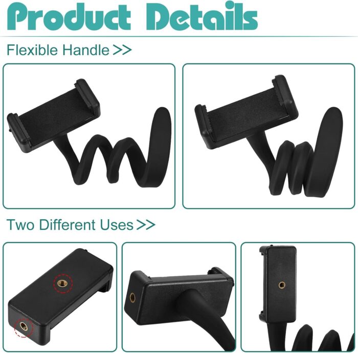 Amylove 2 Pcs Stroller Phone Holder Portable Cell Phone Holder Stand Universal Stroller Accessories for Parent Baby Toddler Phone Clamp with Non Slip Silicone Arm Grip for Shopping Carts (Black, Grey) - Image 5