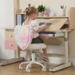 DM Furniture Small Kids Chair, Cute Heart Girls Desk Chair, Rolling Study Chair Furry Pink Computer Chair, Faux Fur Swivel Vanity Chair for Children Bedroom/Study, Colorful - Image 6