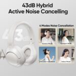 QCY H3 ANC Wireless Headphones Active Noise Cancelling, Hi-Res Audio Over-Ear Headphones Bluetooth 5.4, 60H Playtime, Multipoint Connection Foldable Headset (White) - Image 2