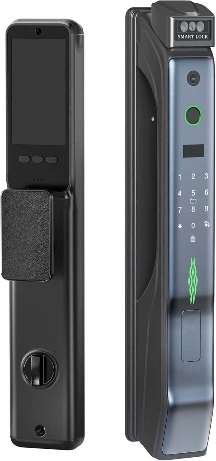 Smart Lock with Camera,3D Facial Recognition, Realtime Monitoring and WiFi Video Intercom Lock,APP Remote Control,Smart Home Device for Apartment Hotel Home Office… (R8), Black