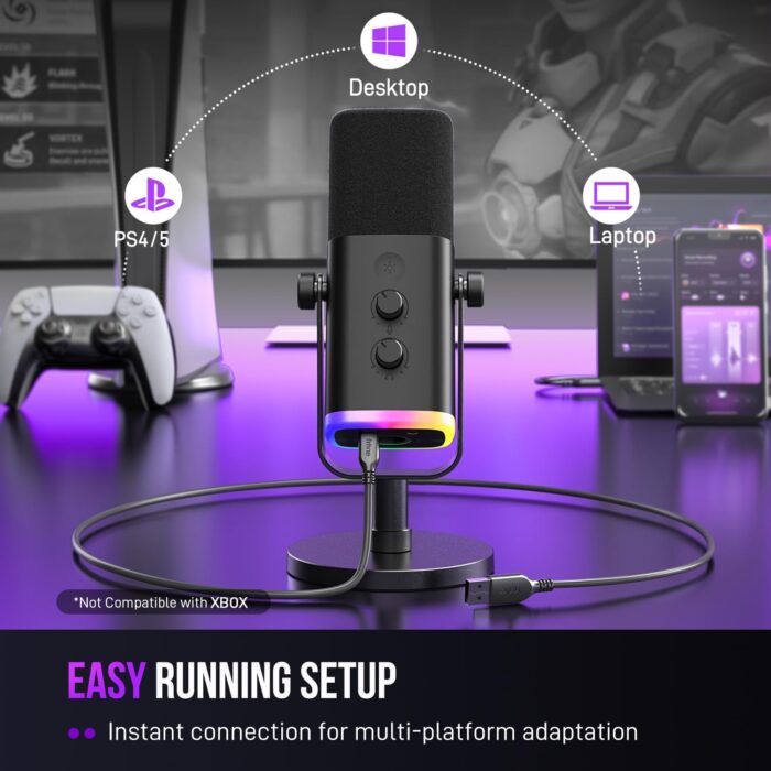 FIFINE XLR/USB Dynamic Microphone for Podcast Recording, PC Computer Gaming Streaming Mic with RGB Light, Mute Button, Headphones Jack, Desktop Stand, Vocal Mic for Singing YouTube-AmpliGame AM8 - Image 7