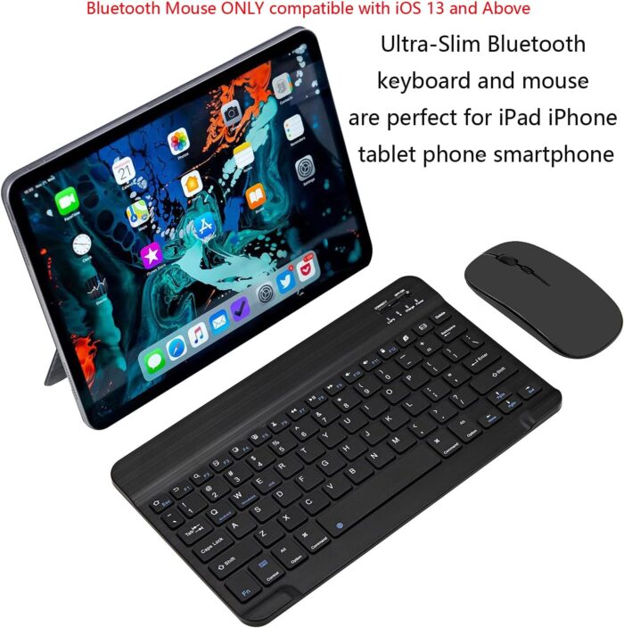Xukinroy Ultra-Slim Bluetooth Keyboard and Mouse Combo Rechargeable Portable Wireless Keyboard Mouse Set for Apple iPad iPhone iOS 13 and Above Samsung Tablet Phone Smartphone Android Windows (Black) - Image 2