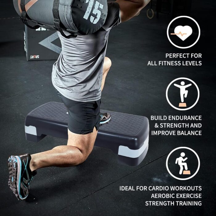 SOOFAM Adjustable Workout Aerobic Stepper Step Platform Trainer，Aerobic Exercise Step Platform with 2 Risers，Height-Adjustable 4"-6"，Fitness Equipment for Home Gym Exercise Fitness Workout - Image 3