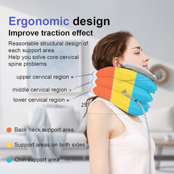Angju Neck Stretcher with Neck Brace, Cervical Traction Device, Neck Pain Relief Tool, Adjustable Inflatable Cervical Brace,Home Use Neck Decompression Device New Technology Breathable Fabric - Image 3