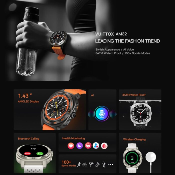 Smart Watch For Men,1.43" HD Display, 3ATM High Waterproof, Smartwatch for Men (Answer/Make Calls), Fitness Watch with 150+ Sports Modes, Heart Rate/Sleep Monitor, Activity Trackers for iOS/Android 32 - Image 2