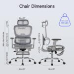 LarkLeaves Ergonomic Chair with Footrest, Office Chair with 3D Headrest, Desk Chair with Adjustable Backrest & 3D Armrest, Gaming Chair with Adaptive Lumbar Support, Mesh Backrest & Cushion, Grey - Image 3