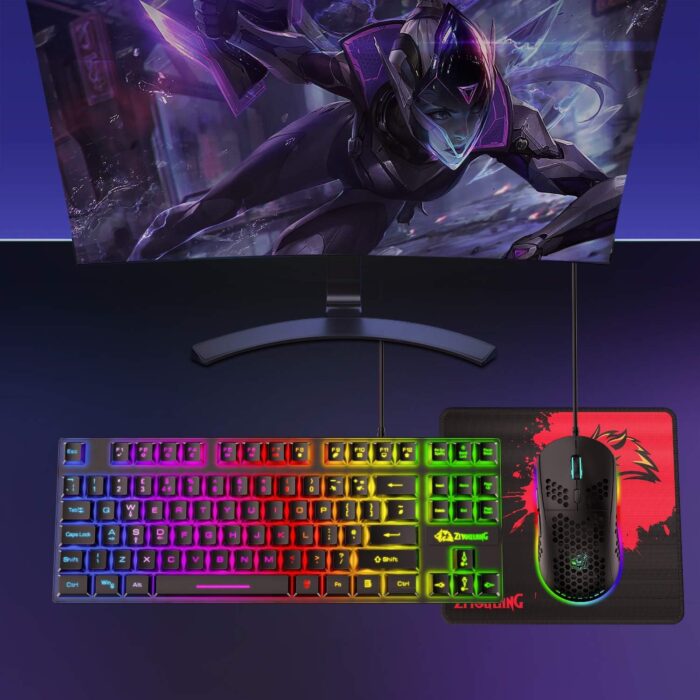 FELICON Gaming Keyboard and Mouse Combo,88 Keys Compact Rainbow Backlit Mechanical Feel Keyboard,RGB Backlit 6400 DPI Lightweight Gaming Mouse with Honeycomb Shell for Windows PC Gamers (Black) - Image 8