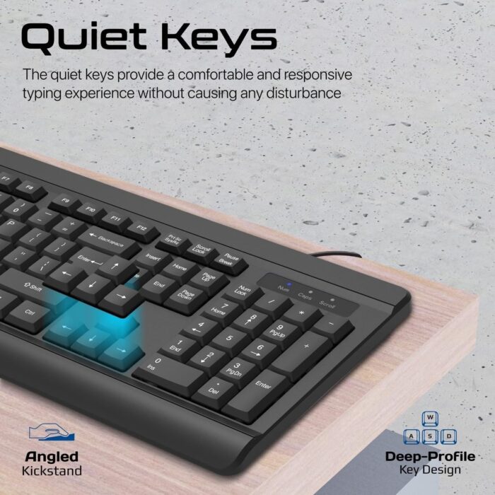 Promate Wired Keyboard and Mouse Combo, Ergonomic Slim Full-Size Quiet Keyboard, 2400 DPI Ambidextrous Mouse, Spill-Resistance, Media Keys, Plug and Play for iMac, MacBook Pro, Dell, COMBO-CM6.E/A - Image 4