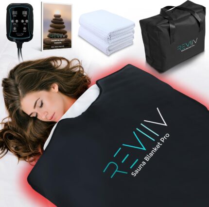REVIIV Far Infrared Sauna Blanket with Insert Towel – v2.0 New & Improved! Longer Cable Low EMF | Portable Infrared Saunas for Home Therapy, Detox – Infared Blanket Sauna 85–185 °F Temp Range