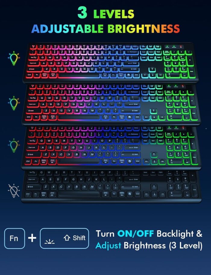Trueque Wireless Keyboard and Mouse Combo - RGB Backlit, Rechargeable & Light Up Letters, Full-Size, Ergonomic Tilt Angle, Sleep Mode, 2.4GHz Quiet Keyboard Mouse for Mac, Windows, Laptop, PC, - Image 2