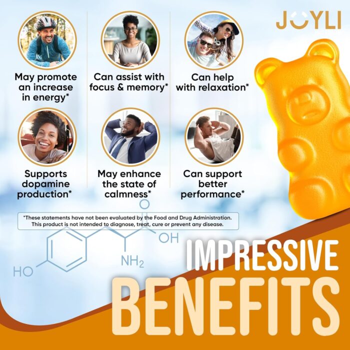 JOYLI Nutrition L Tyrosine Gummies - Organic L-Tyrosine 1000mg Focus Supplement for Mood Boost, Memory & Energy Levels - All-Natural & GelatinFree L- Tyrosine Calm Gummies - Vegan, Gluten-Free - Image 2
