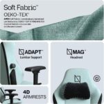 APEX SoftFabric Chair, Premium Ergonomic Gaming Chair with Memory Foam Pillows, Magnetic Headrest & Integrated Lumbar Support By NAVO (SOFT FABRIC - M, MINT GREEN) - Image 3