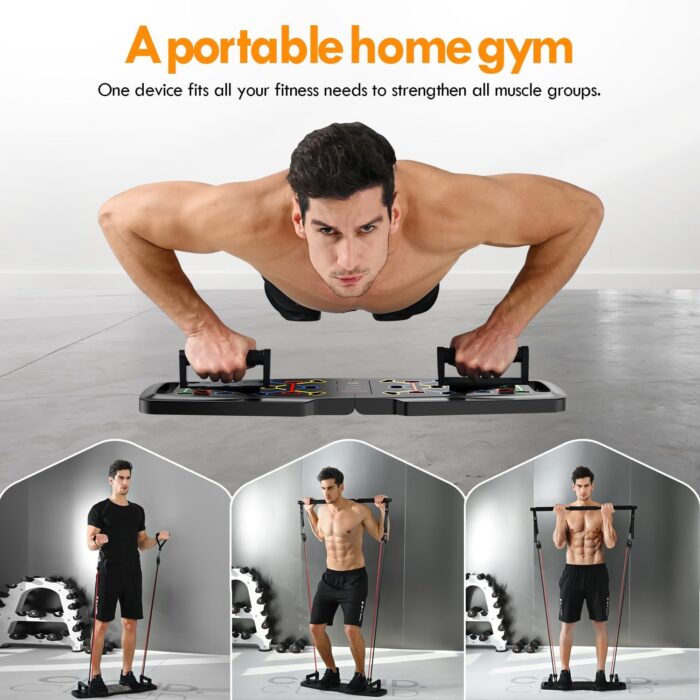 Push Up Board,Home Gym,Portable Exercise Equipment,Pilates Bar & 20 Fitness Accessories with Resistance Bands & Ab Roller Wheel,Full Body Workout at Home - Image 6