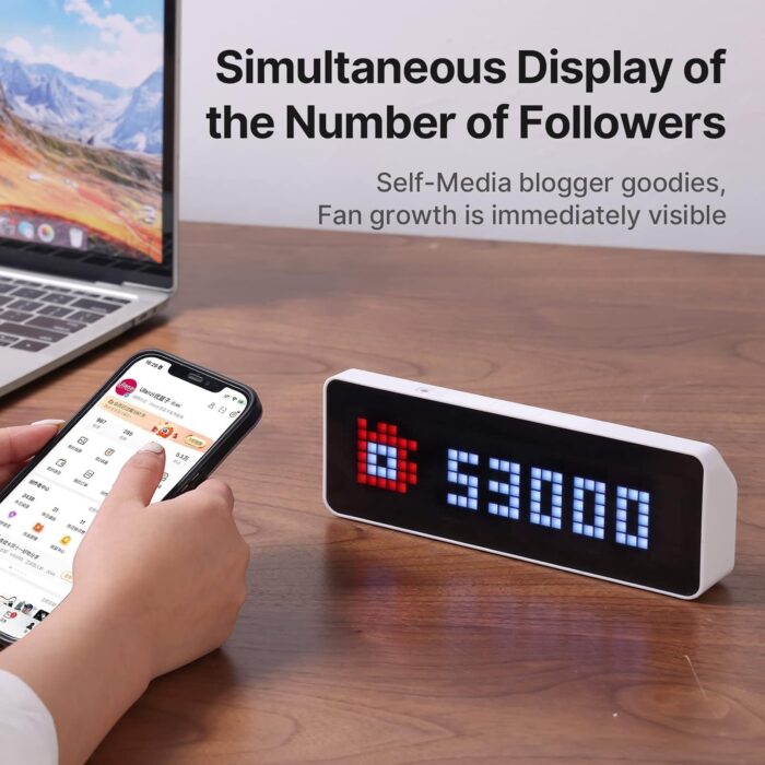 ULANZI TC001 Smart Pixel Clock, Gaming Setup Digital Alarm Clock with Weather - Awtrix Simulator - WiFi Connect, Social Media Counter, Retro Pixel Art Clock for Gaming Room,Bedside, Office Decor - Image 6