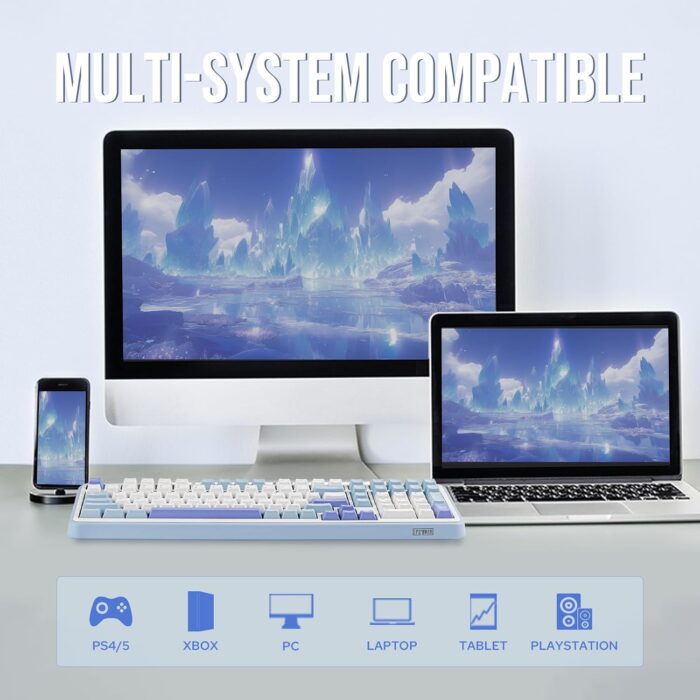 EPOMAKER TH99 Tri-Mode Wireless Mechanical Keyboard with 8000mAh Battery, Hot Swappable Custom RGB Gaming Keyboard with Numpad, Gasket Creamy for PC/Mac/Office(Blue&White) - Image 3