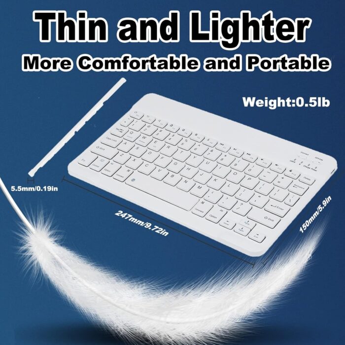 AWH Bluetooth Keyboard and Mouse Combo,Ultra Slim Rechargeable Portable Wireless Keyboard Mouse Set Compact for Android Windows Tablet Cell Phone iPhone iPad Computer Desktop PC Laptop(White) - Image 7
