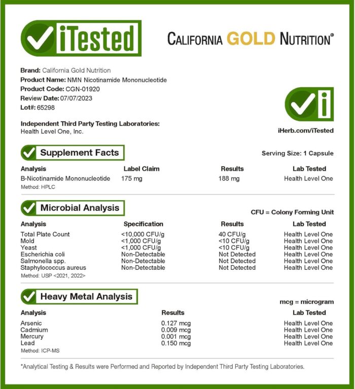 California Gold Nutrition, NMN, 175 mg, 60 Veggie Capsules - Image 4