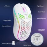 Azonee Wireless Mouse Wireless Gaming Mouse, Rechargeable Pc Mouse with RGB Backlight 6 Buttons Adjustable Lightweight Honeycomb Shell for Laptops, PC, Computers, Etc. (Wireless White) - Image 6