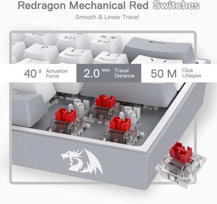 Redragon K617 Fizz 60% Wired RGB Gaming Keyboard, 61 Keys Compact Mechanical Keyboard w/White and Grey Color Keycaps, Linear Red Switch, Pro Driver/Software Supported - Image 5