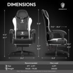 Dowinx Gaming Chair with Pocket Spring Cushion for Adults, Ergonomic Computer Chair with Footrest and Massage Lumbar Support, High Back Leather Game Chair for Office, Gaming, 300LBS, White - Image 3