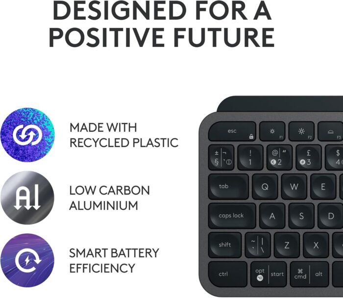 Logitech MX Keys S Combo - Performance Wireless Keyboard and Mouse with Palm Rest, Customizable Illumination, Fast Scrolling, Bluetooth, USB C, for Windows, Linux, Chrome, Mac - Graphite, ARA Layout - Image 7