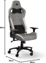 Corsair T3 RUSH Fabric gaming chair, racing style, soft fabric upholstery, padded neck pillow and lumbar support, seat height adjustable, grey and white - Image 2