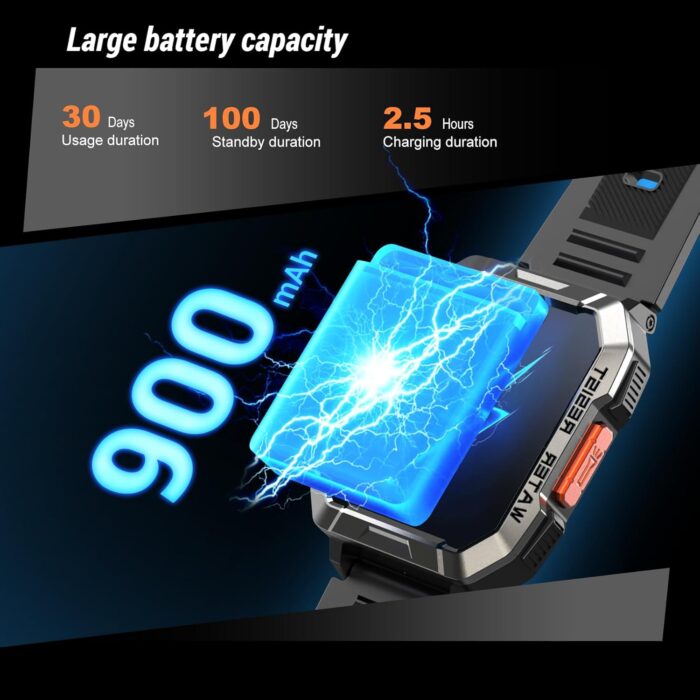 IOWODO Military Smart Watch for Men (Answer/Make Calls), 2.01'' Smart Watch for Android and iPhone, Fitness Tracker with Flashlight/Compass/100 Days Battery/Heart Rate/Sleep/100+ Sport Modes(2 Straps) - Image 3