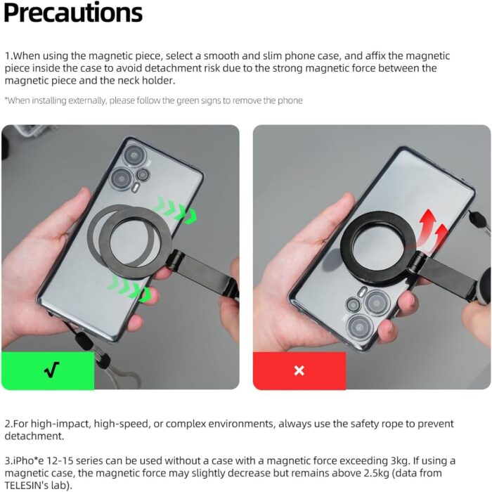 REYGEAK for Magsafe POV Neck Mount for iPhone 15/14/13/12 Pro Mini/Plus/Pro/Pro Max,Hand Free Necklace Phone Mount Stand with Magnetizer Ring for Mobile Phone Accessory - Image 9